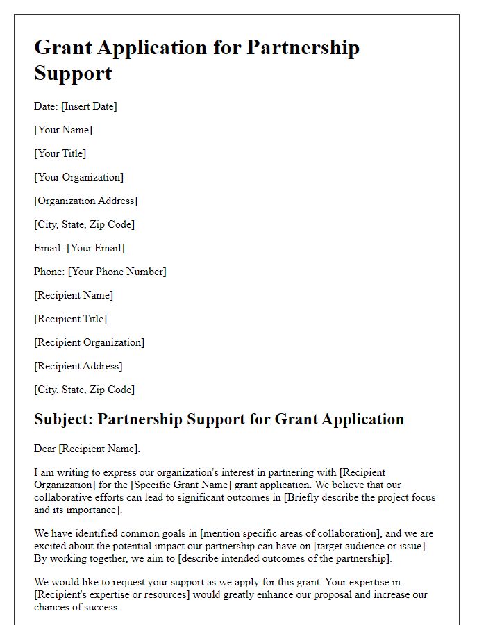 Letter template of grant application partnership support