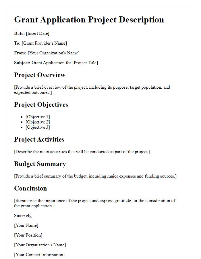 Letter template of grant application project description