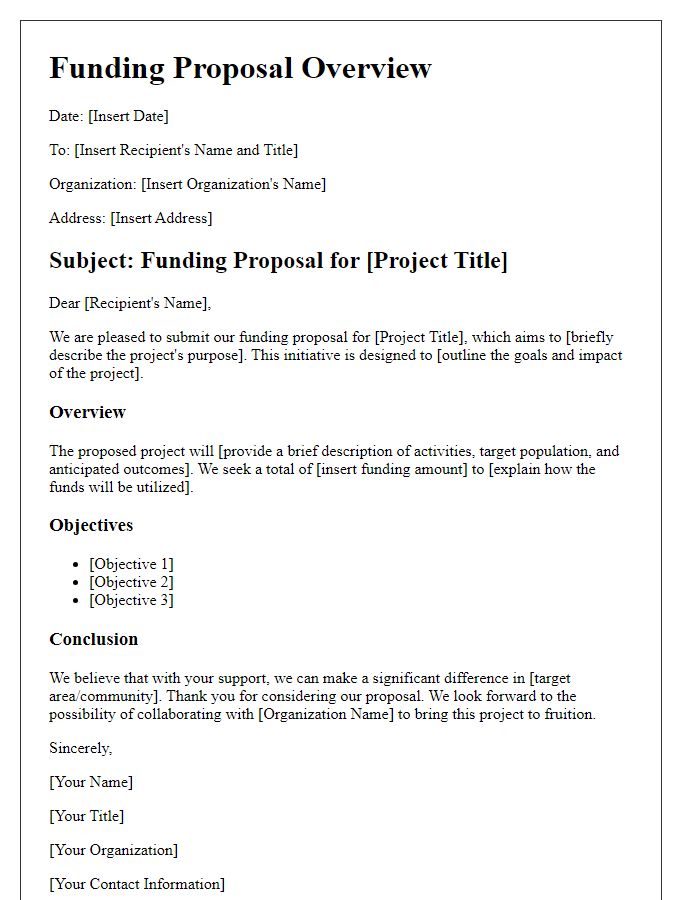 Letter template of funding proposal overview