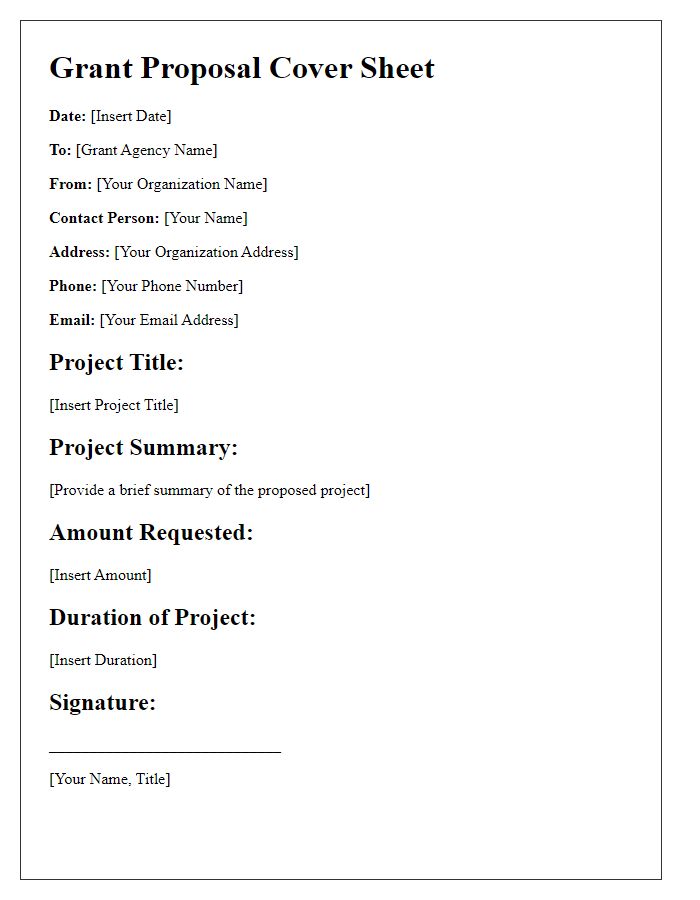 Letter template of grant proposal cover sheet