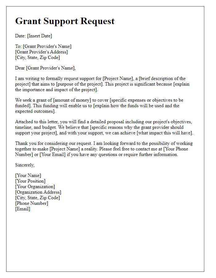 Letter template of grant support request