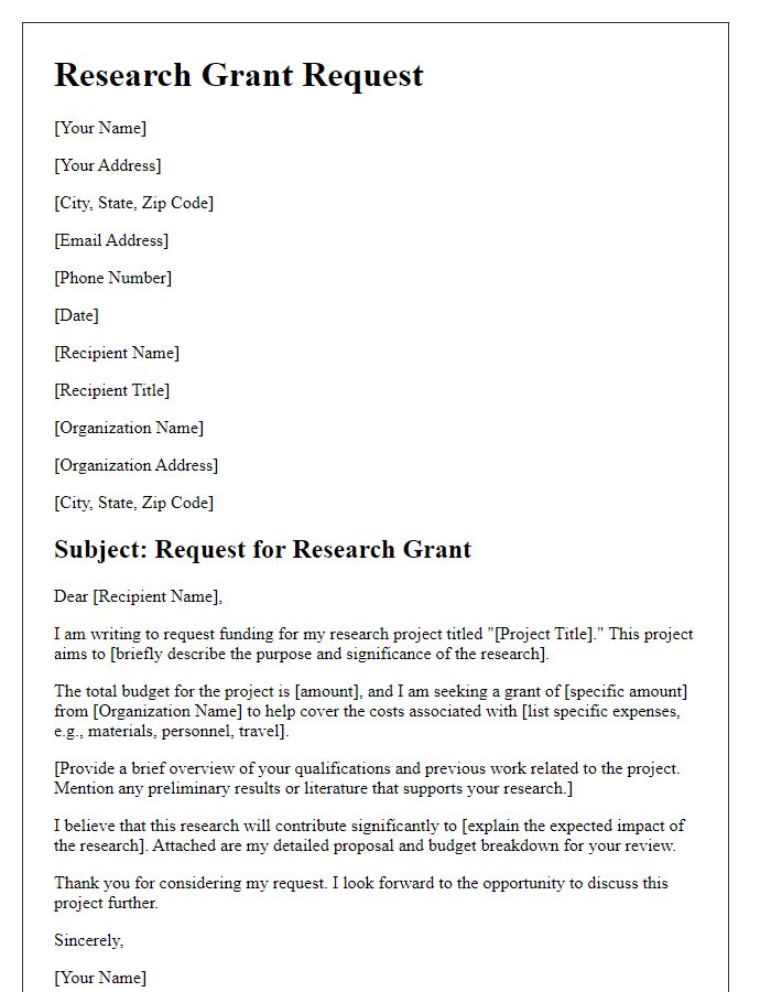 Letter template of research grant request