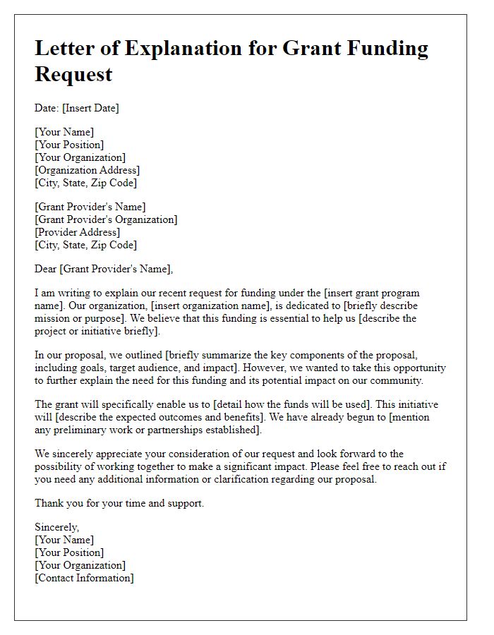 Letter template of explanation for grant funding request