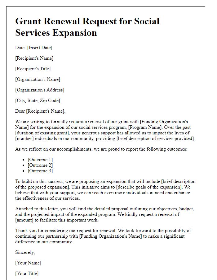 Letter template of grant renewal document for social services expansion