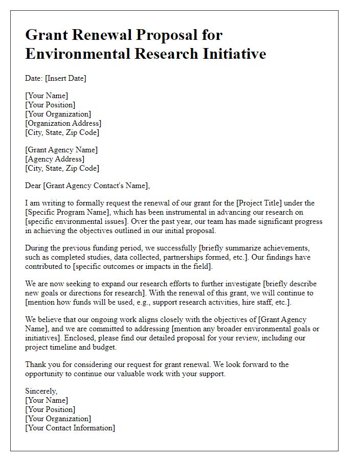 Letter template of grant renewal proposal for environmental research initiative