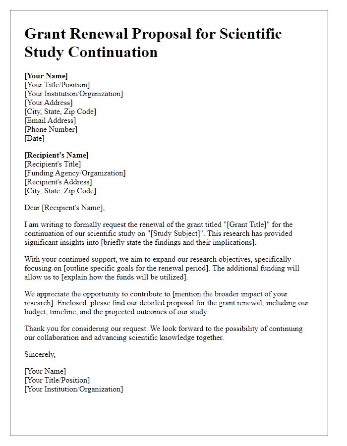 Letter template of grant renewal proposal for scientific study continuation