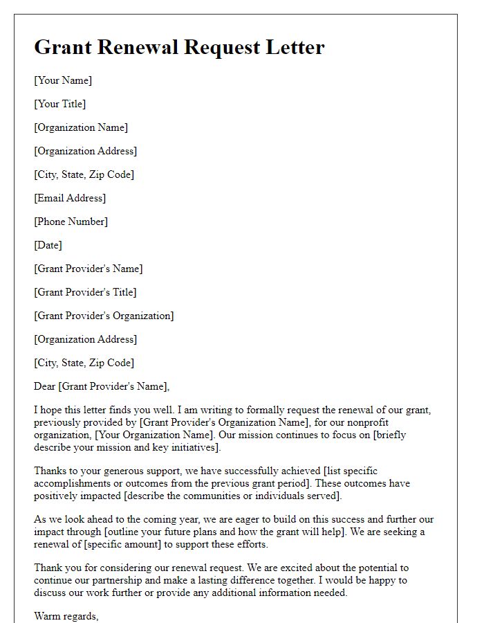 Letter template of grant renewal request for nonprofit organizational support