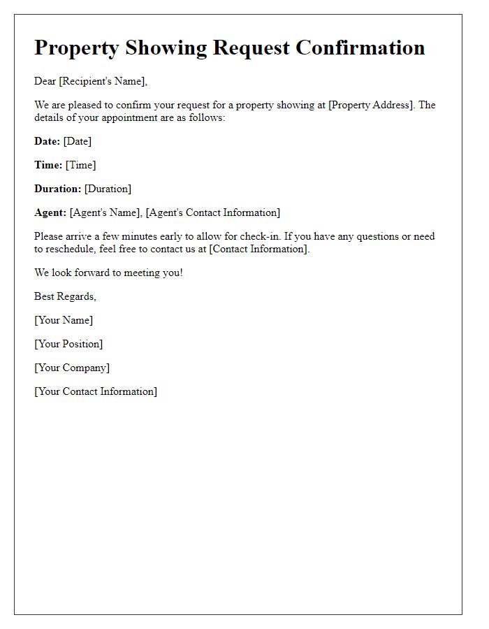 Letter template of confirmed property showing request