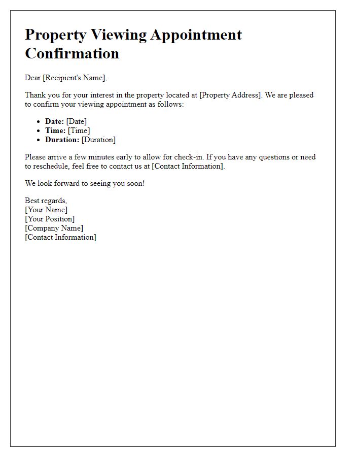 Letter template of property viewing appointment confirmation