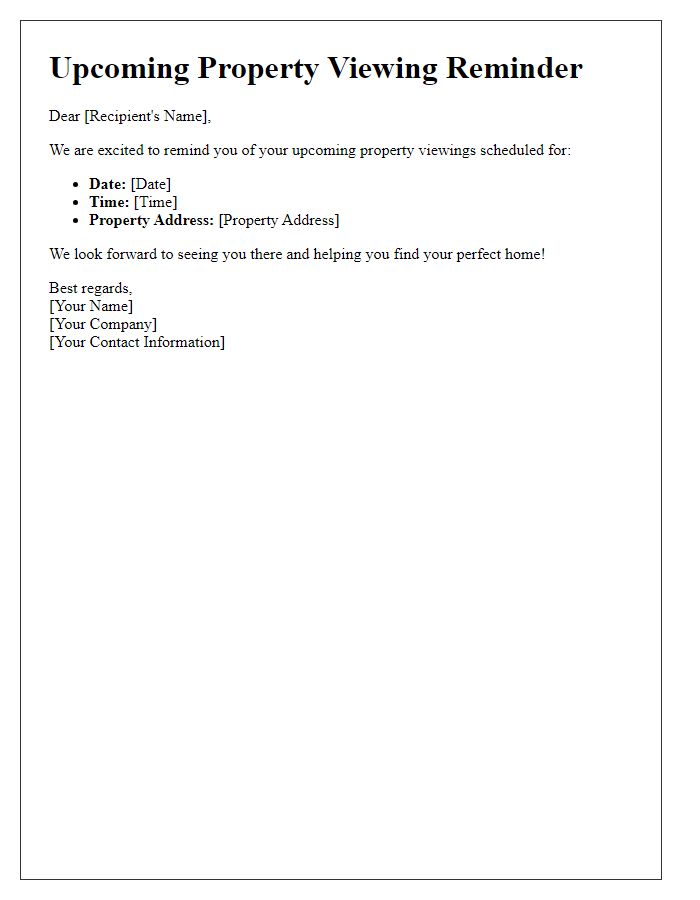 Letter template of upcoming property viewings reminder