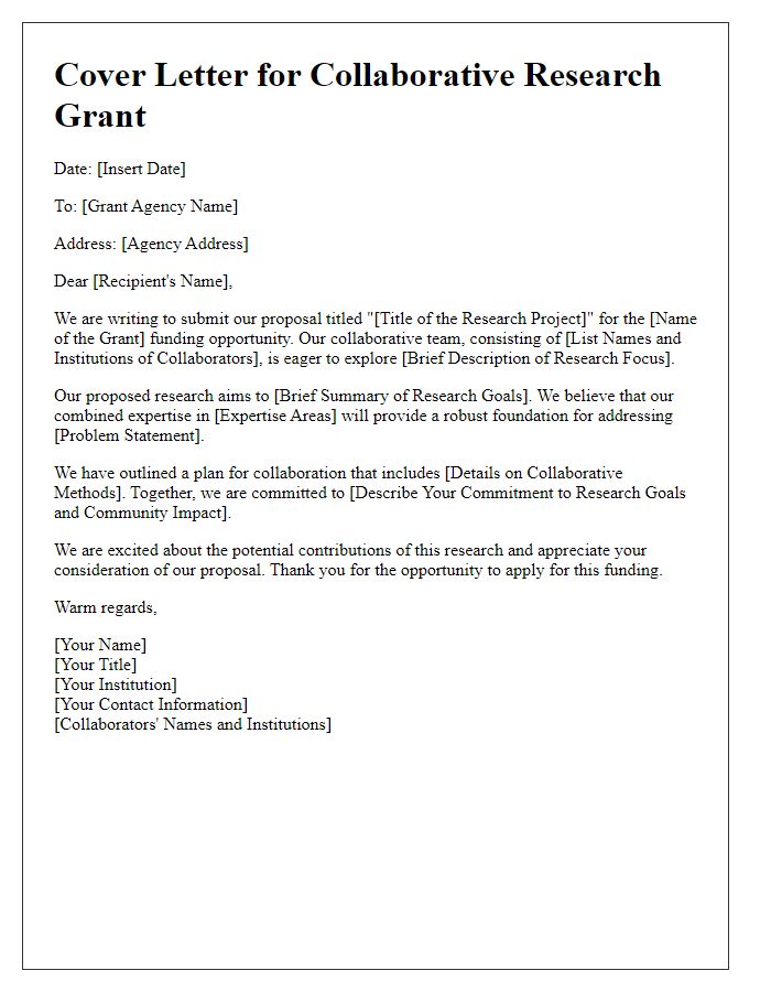 Letter template of a collaborative research grant cover letter