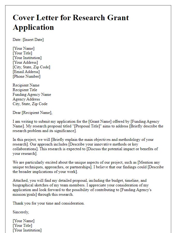 Letter template of a detailed research grant cover letter