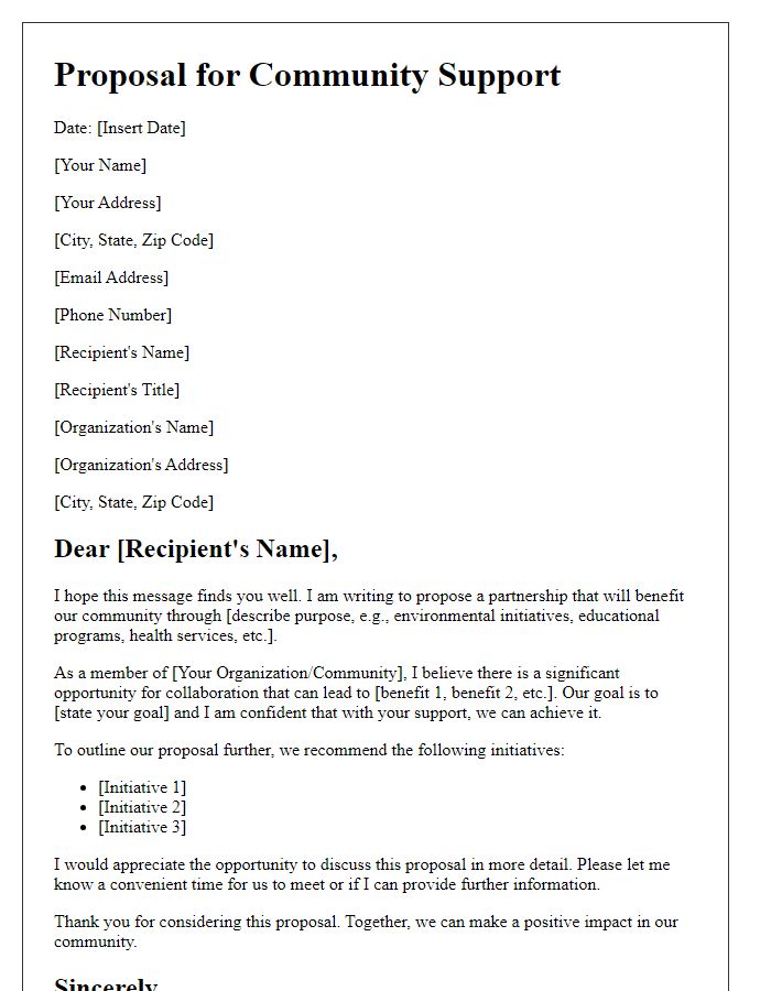 Letter template of proposal for community support