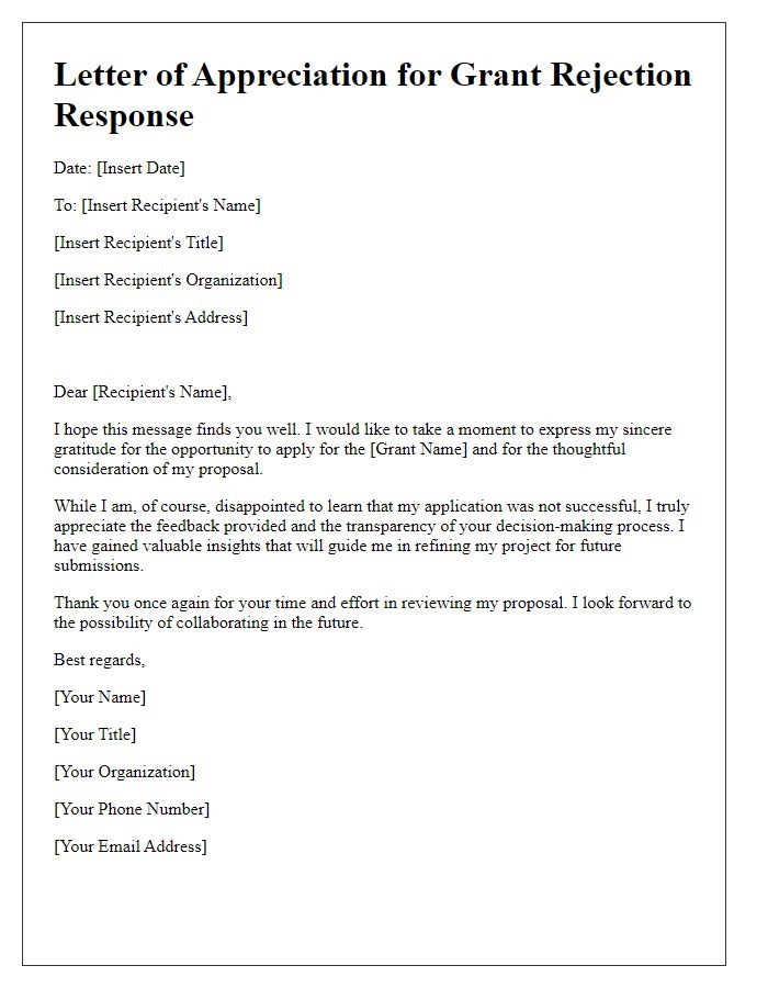 Letter template of appreciation for grant rejection response