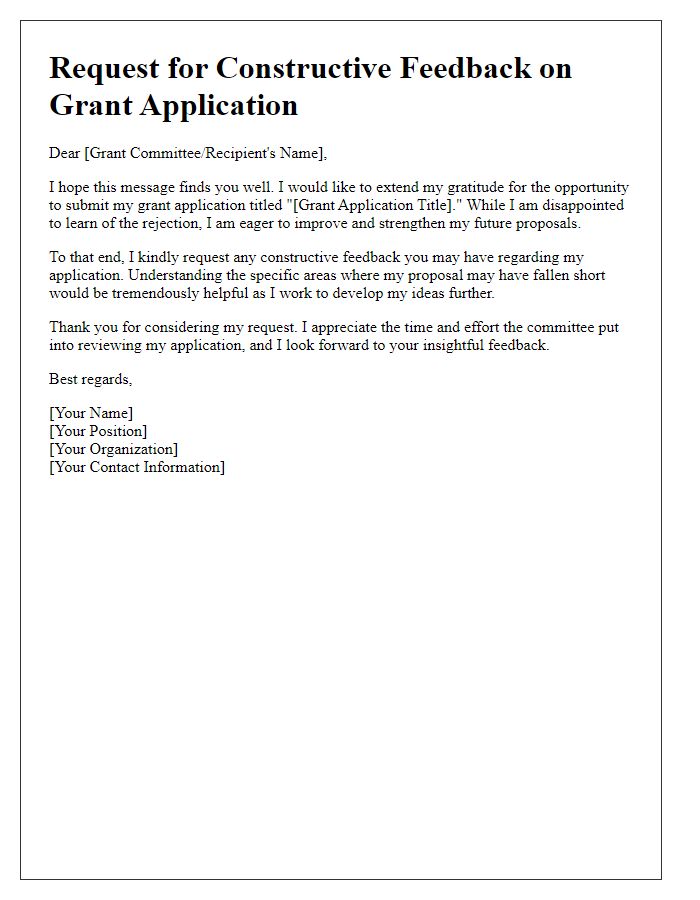 Letter template of constructive feedback request for grant rejection response