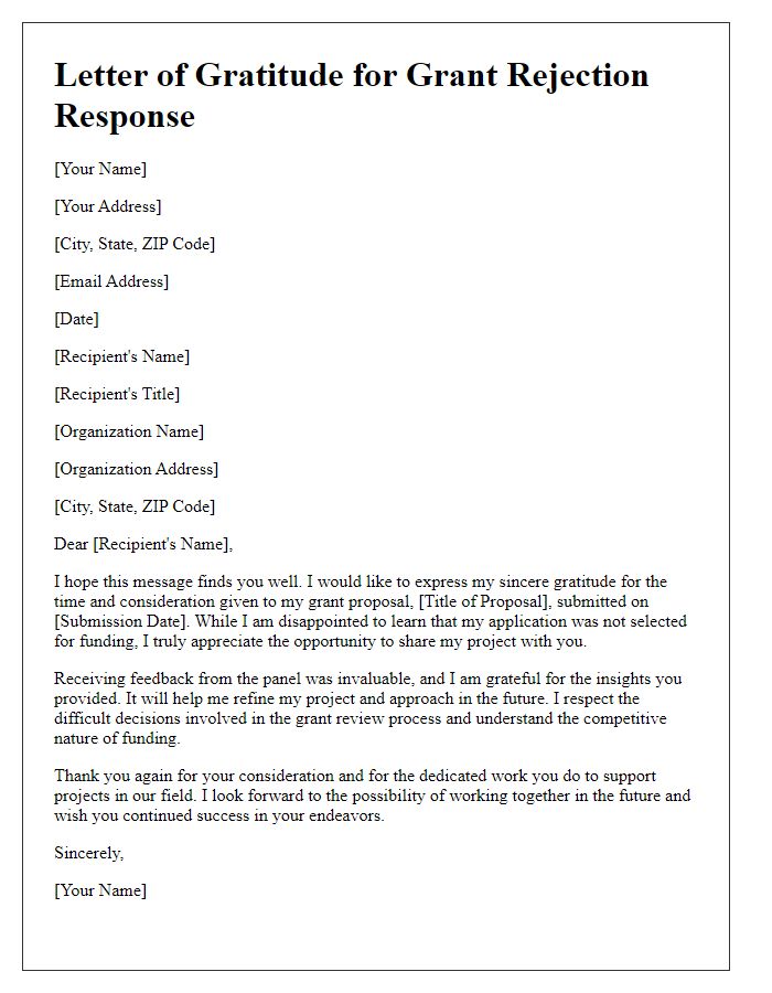 Letter template of gratitude for grant rejection response