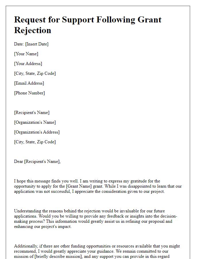 Letter template of support request for grant rejection response