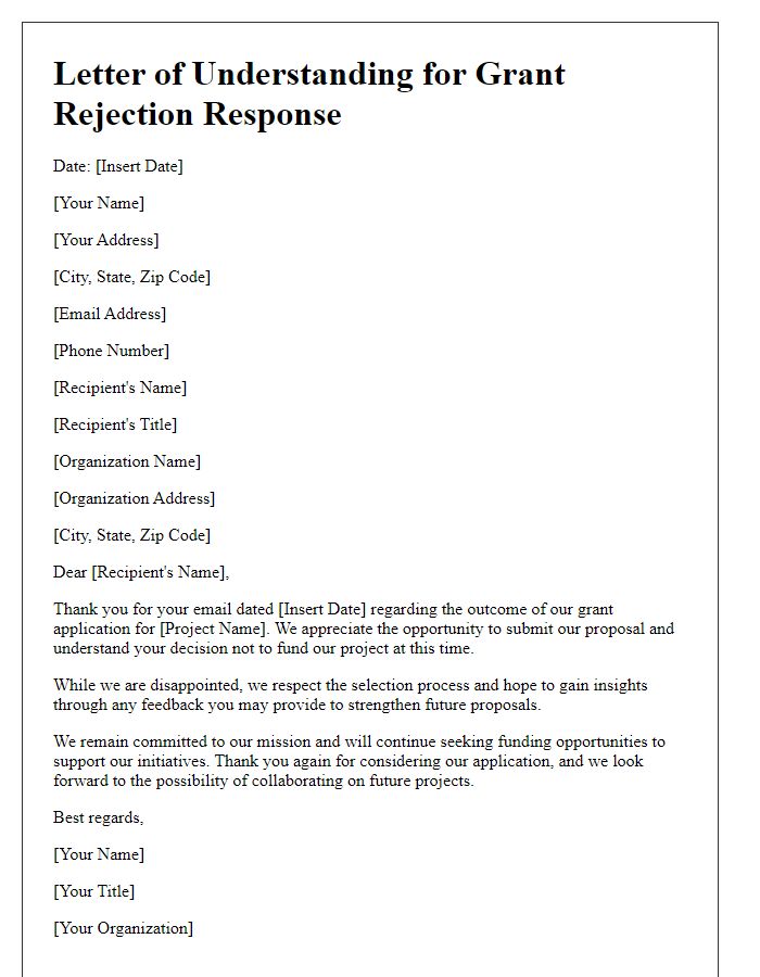 Letter template of understanding for grant rejection response