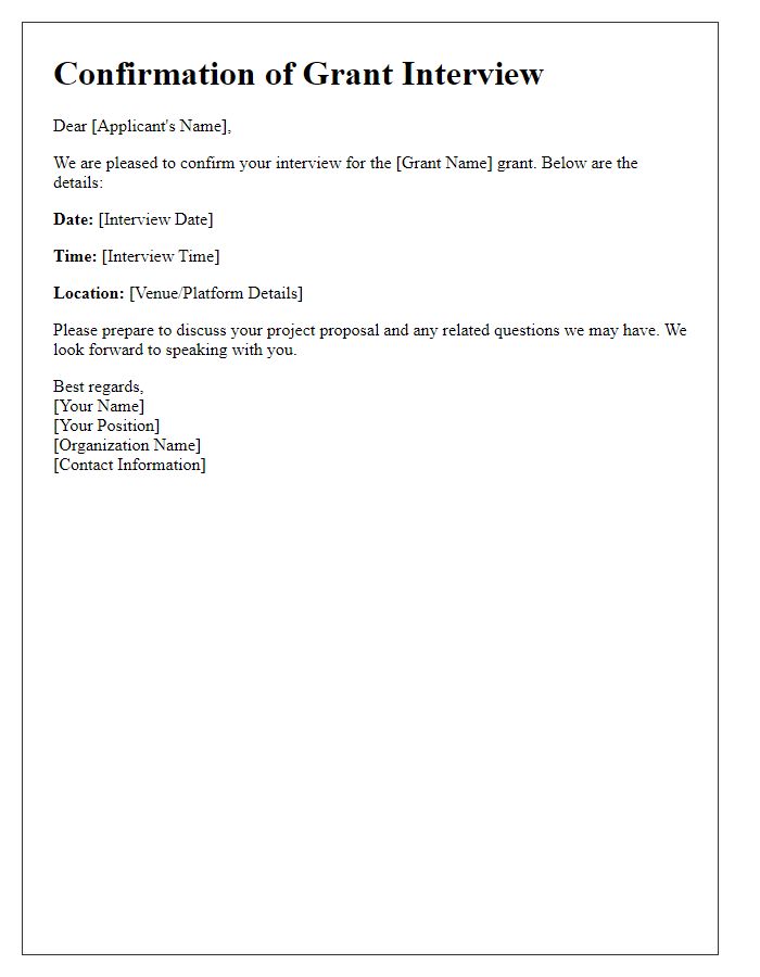 Letter template of confirmation for grant interview date and time