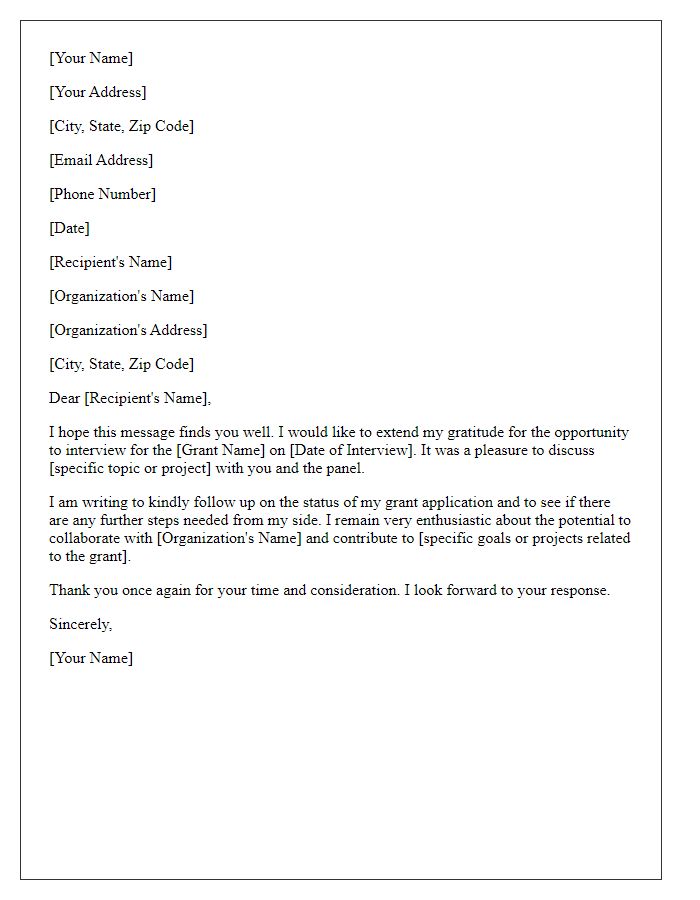 Letter template of request for grant interview follow-up