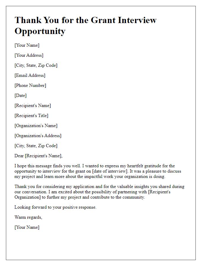 Letter template of thank you for grant interview opportunity