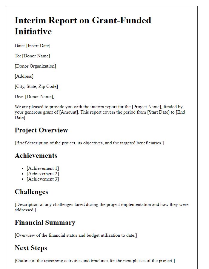 Letter template of interim report for grant-funded initiative.