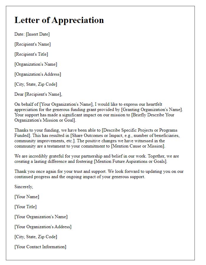 Letter template of appreciation for funding grant impact