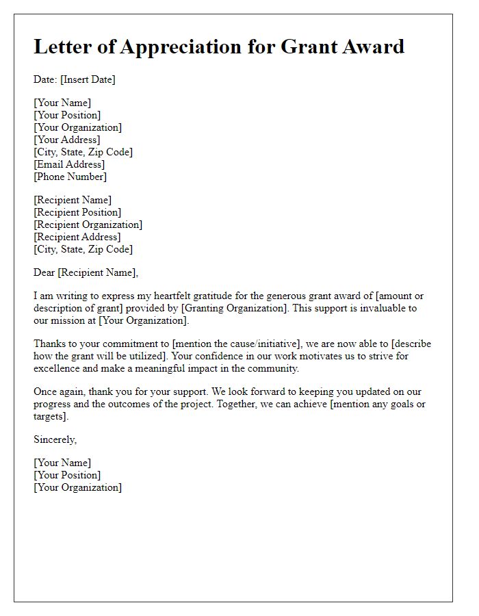 Letter template of appreciation for grant award