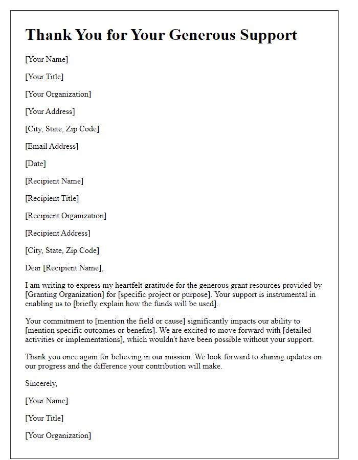 Letter template of thanks for grant resources provided