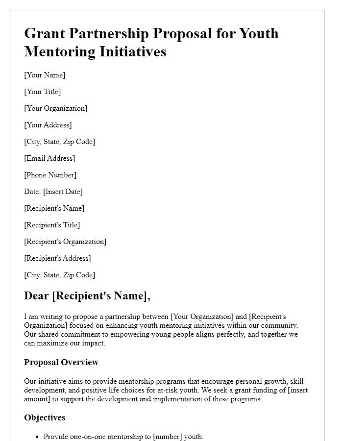 Letter template of grant partnership proposal for youth mentoring initiatives.