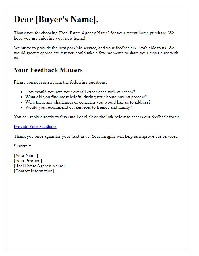 Letter template of real estate buyer experience feedback request