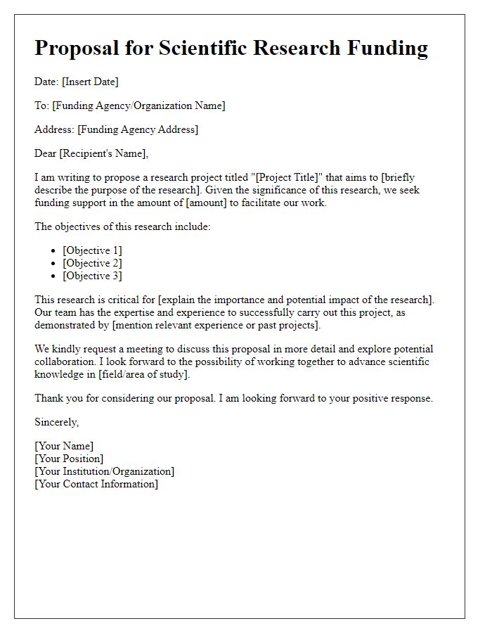 Letter template of proposal for scientific research funding