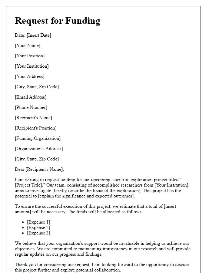 Letter template of request for funding in scientific exploration