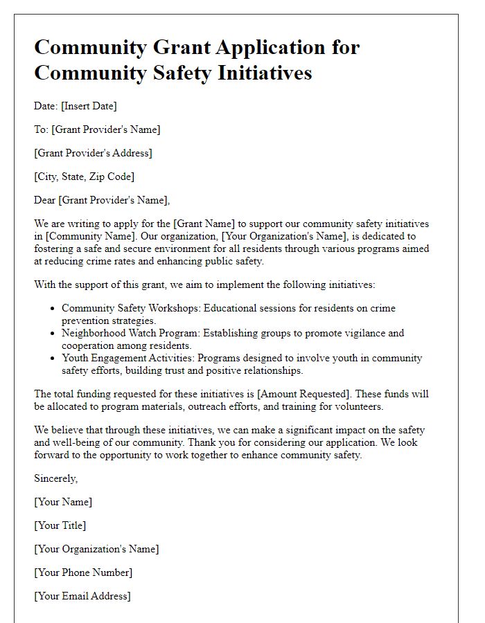 Letter template of community grant application for community safety initiatives