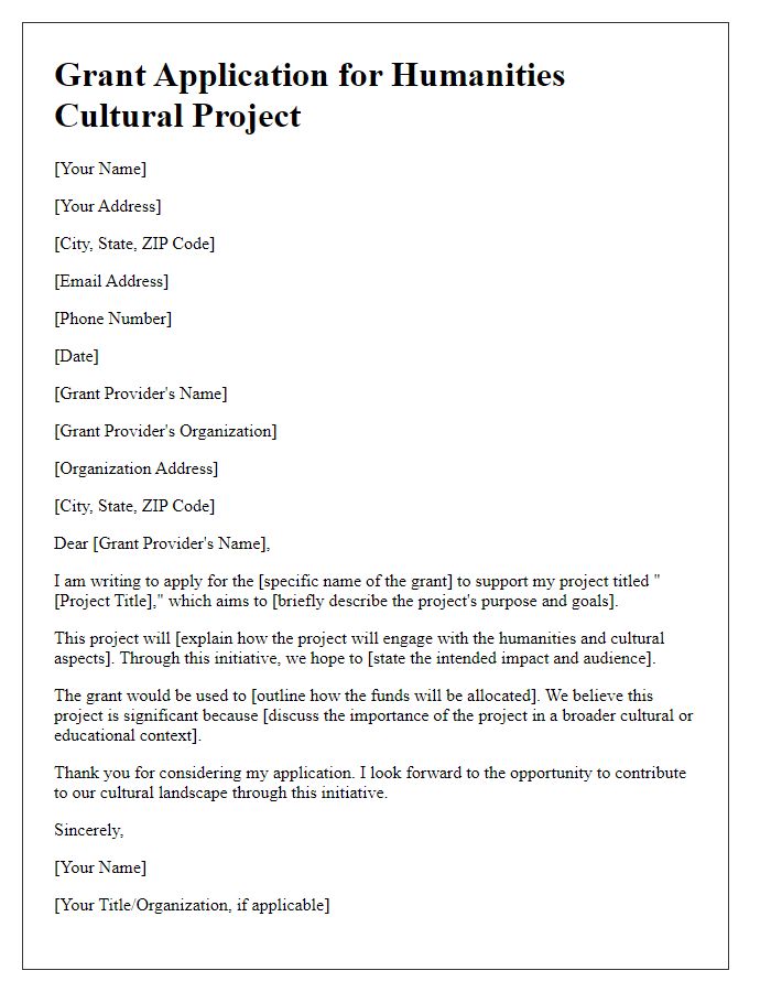 Letter template of application for humanities cultural grant