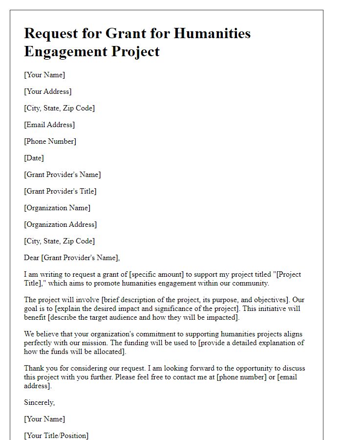 Letter template of request for grant for humanities engagement project