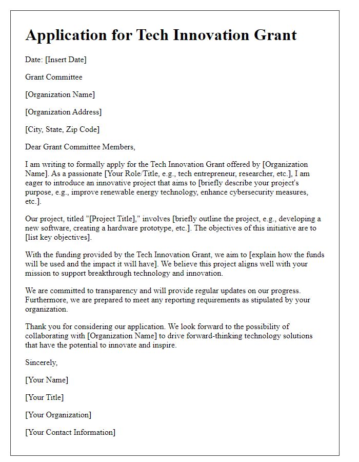 Letter template of application for tech innovation grant