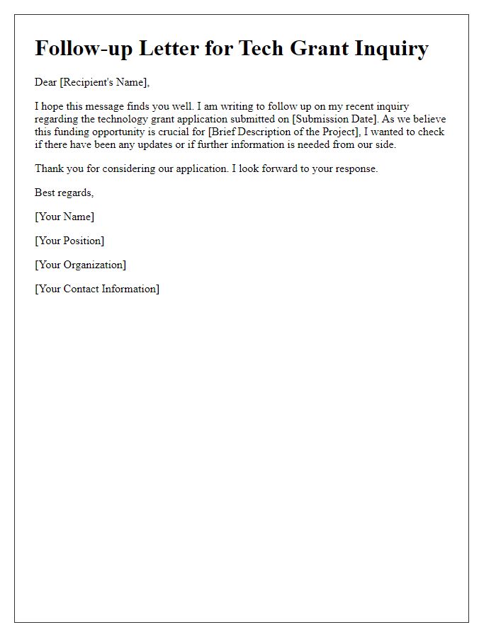 Letter template of follow-up for tech grant inquiry