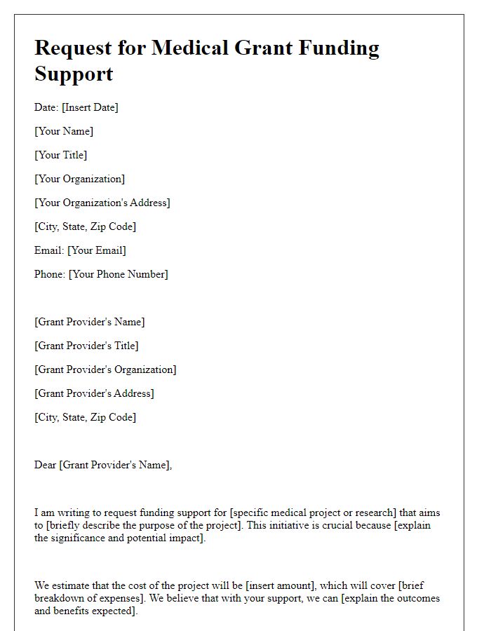 Letter template of request for medical grant funding support