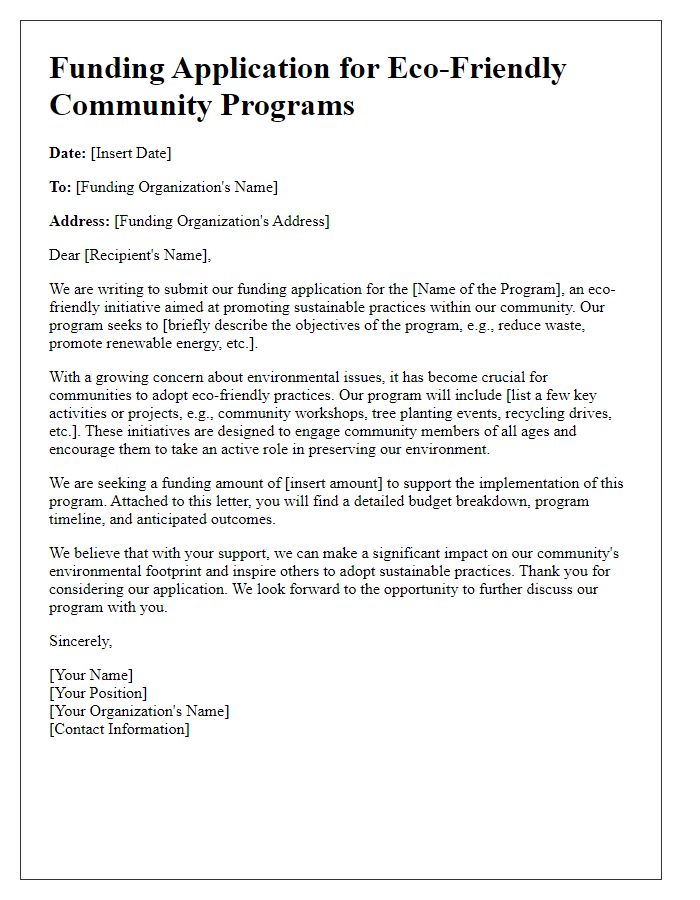 Letter template of funding application for eco-friendly community programs