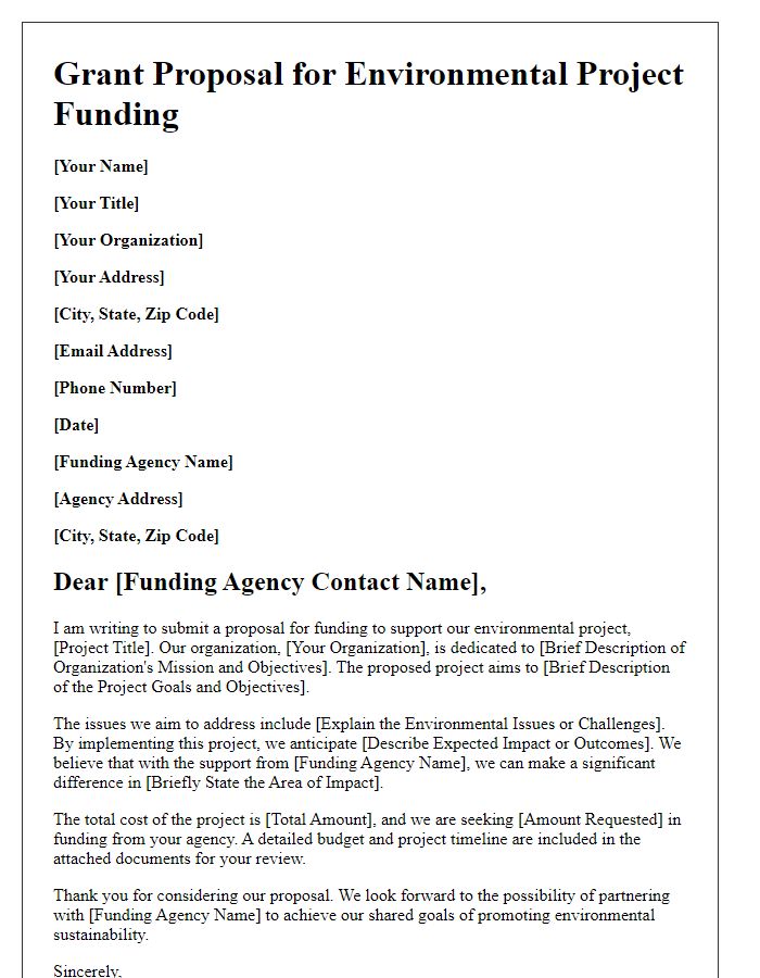 Letter template of grant proposal for environmental project funding