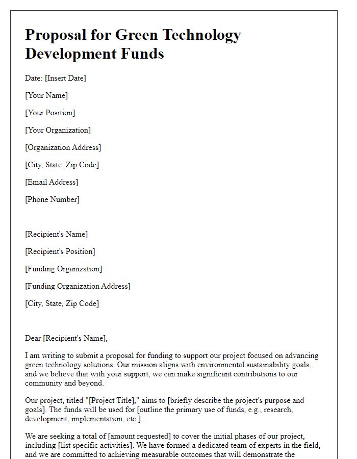 Letter template of proposal for green technology development funds