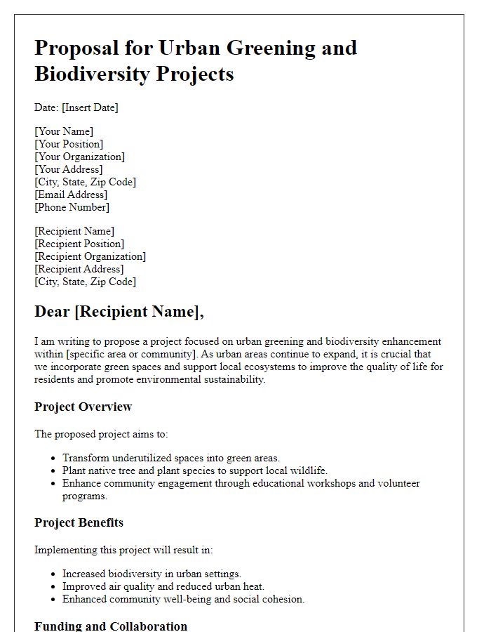 Letter template of proposal for urban greening and biodiversity projects