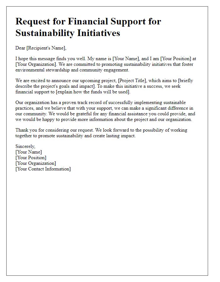 Letter template of request for financial support for sustainability initiatives