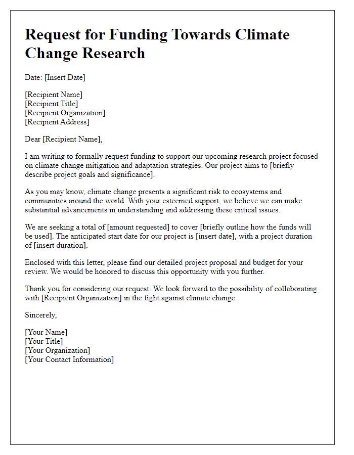 Letter template of request for funding towards climate change research