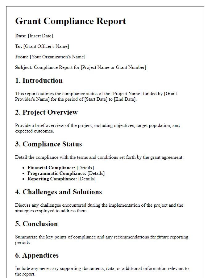 Letter template of grant compliance report for international development programs