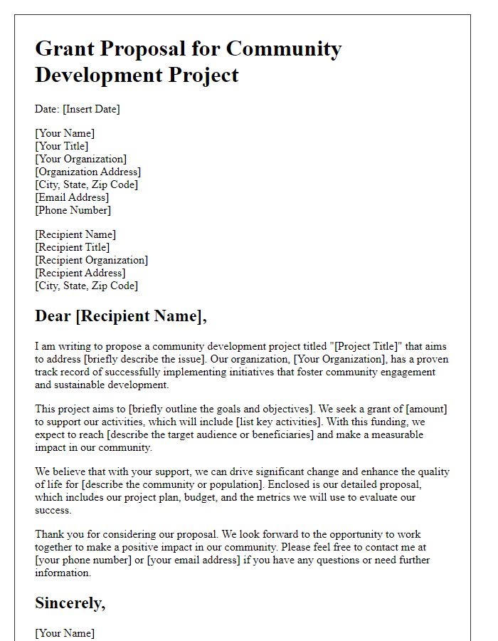 Letter template of corporate grant proposal for community development projects