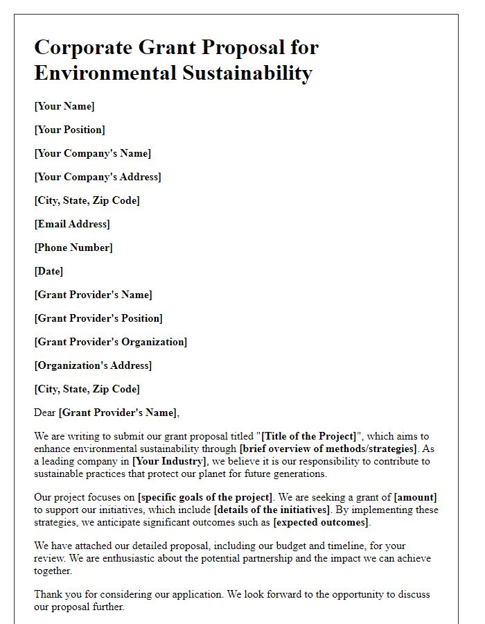 Letter template of corporate grant proposal for environmental sustainability