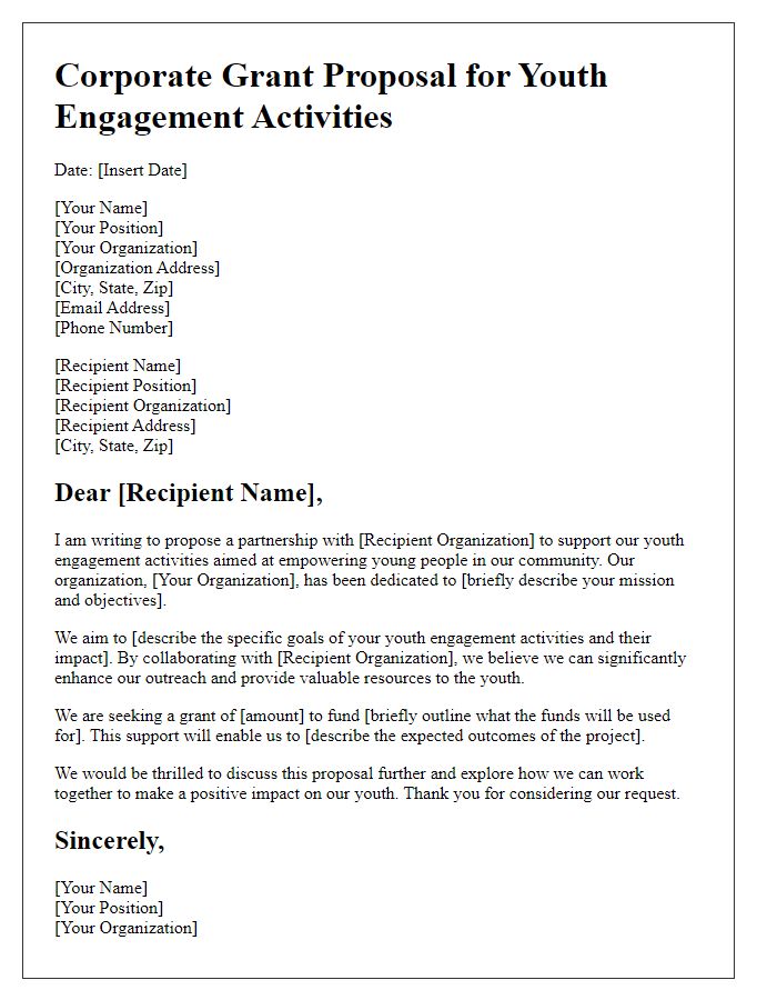 Letter template of corporate grant proposal for youth engagement activities