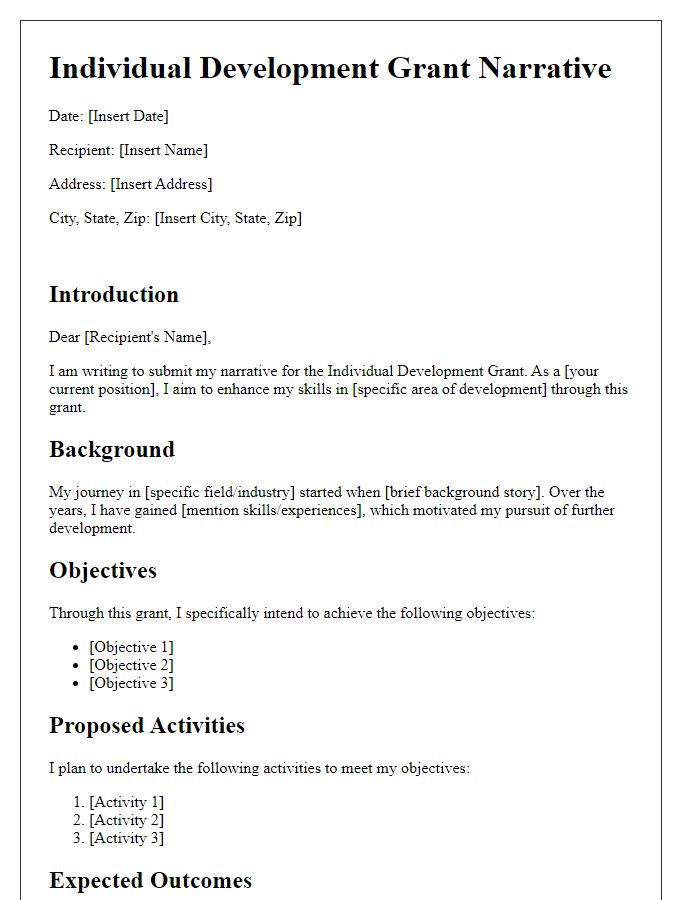 Letter template of individual development grant narrative